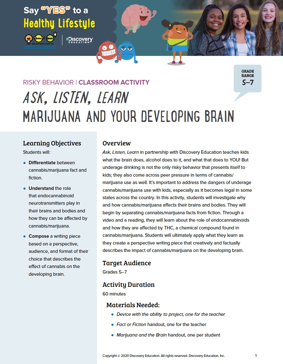Risky Behavior Classroom Activity: Marijuana and Your Developing Brain