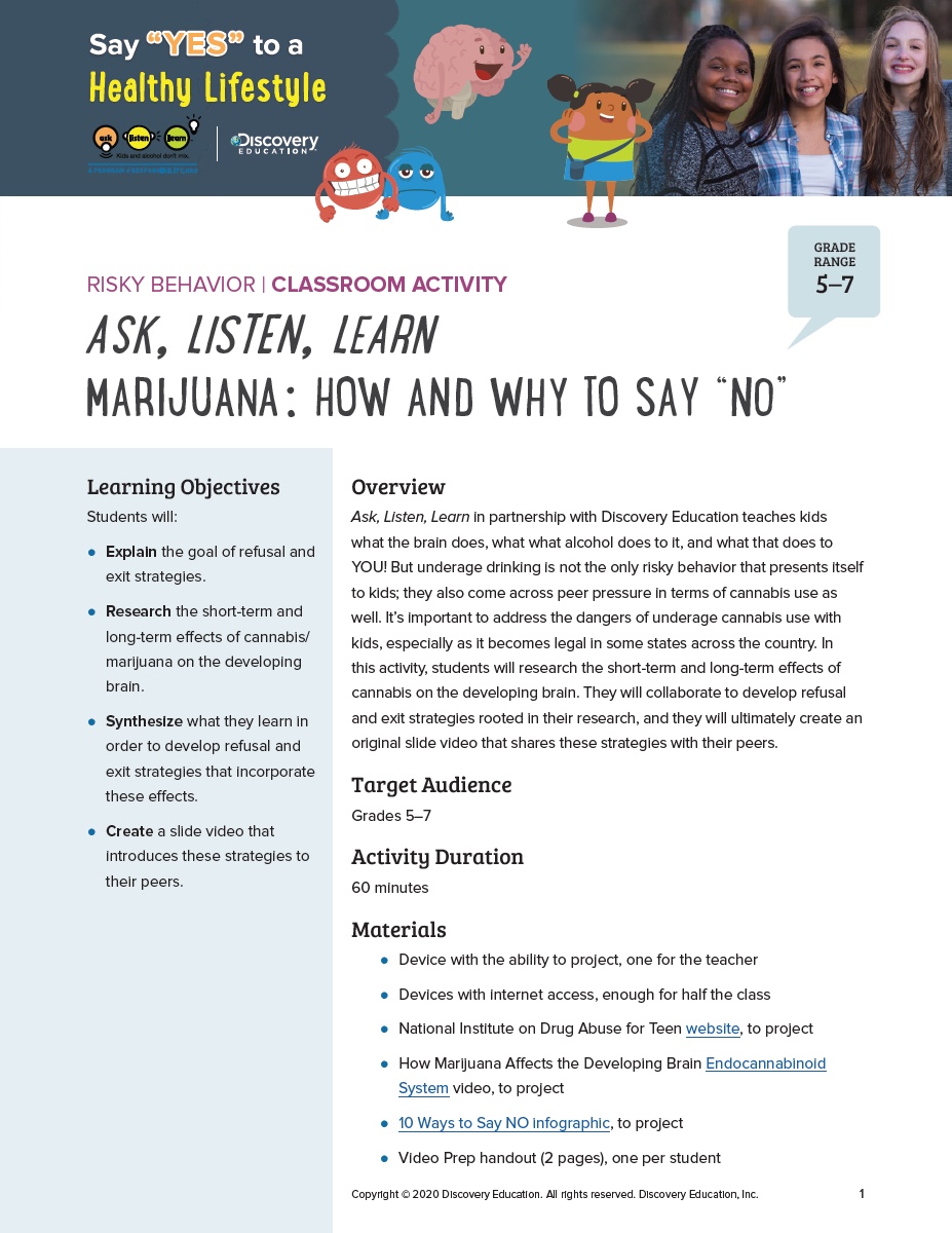 Risky Behavior Classroom Activity: Marijuana: How and Why to Say No