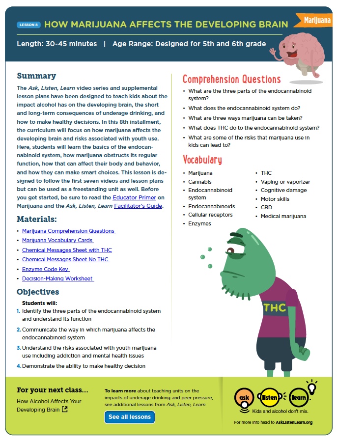 Lesson Plan: How Marijuana Affects the Developing Brain