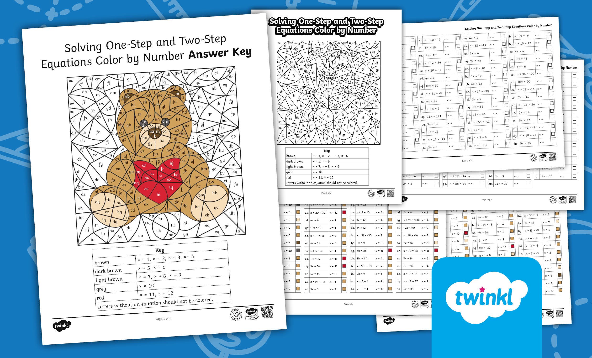 Eighth Grade Solving One-Step and Two-Step Equations Color by Number Valentine’s Day Bear Activity