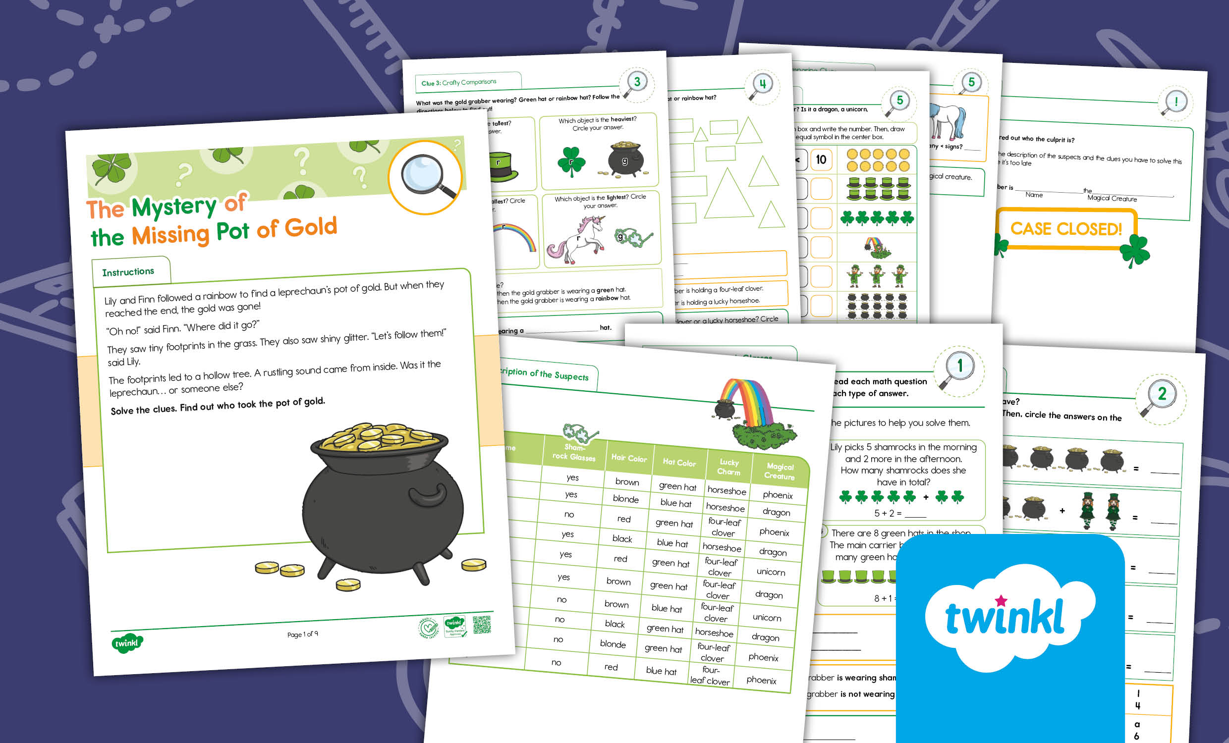 St Patricks Day - Kindergarten The Mystery of the Missing Pot of Gold Math Project
