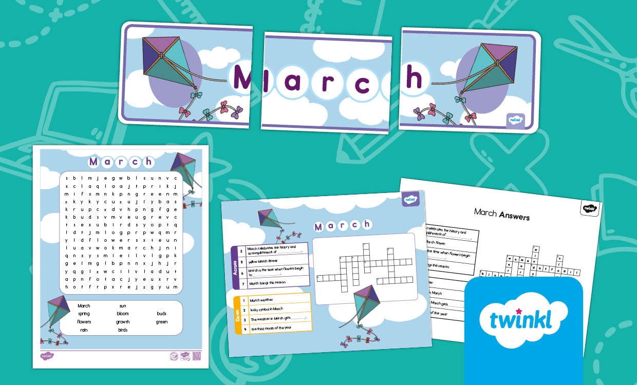 March Kick-Starter Pack – Banner, Crossword & Word Search for K-2