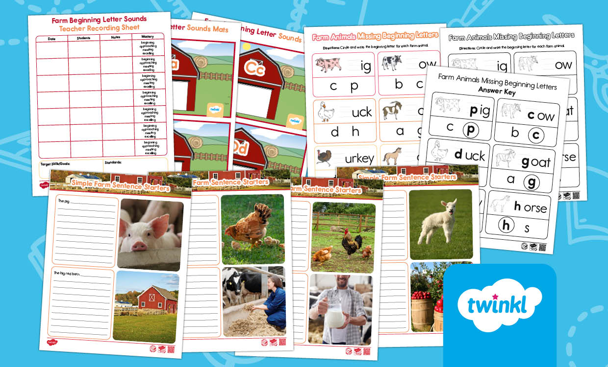 Farm Literacy Lesson Activity Pack for PK-K