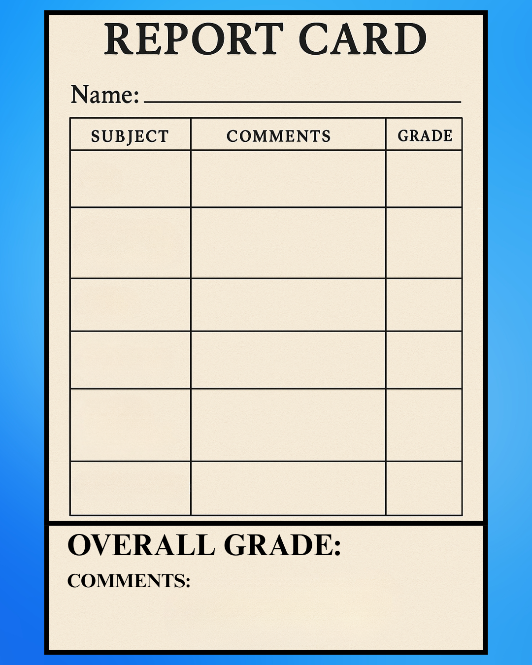 Blank Report Card