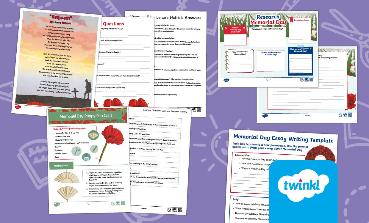 Memorial Day Lesson Activity bundle for 6th-8th Grade
