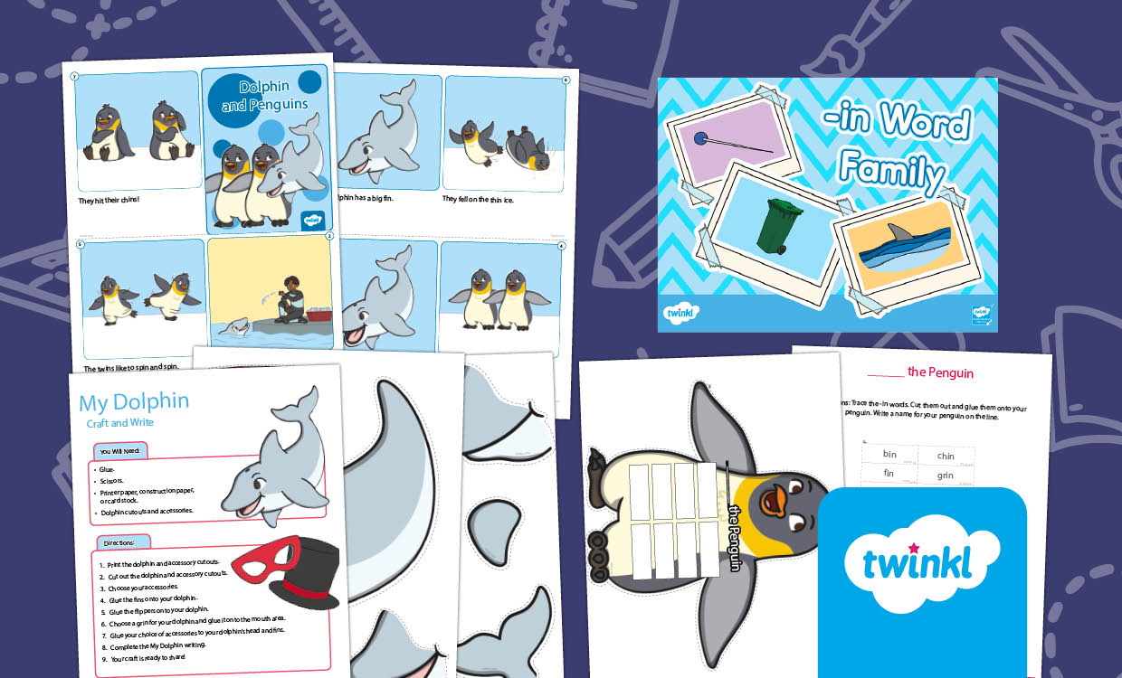 -in word family | Dolphin and Penguin Phonics Lesson for K-2nd Grade