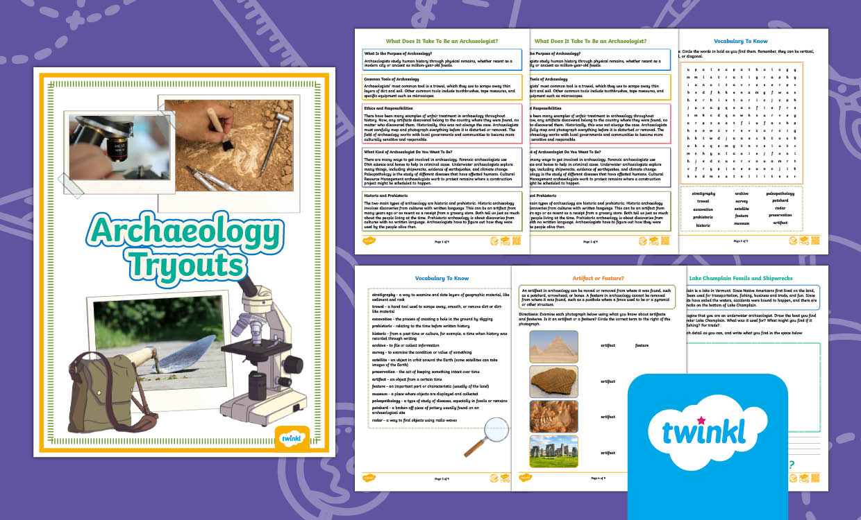 Archaeology Tryouts Activity Booklet for 3rd-5th Grade