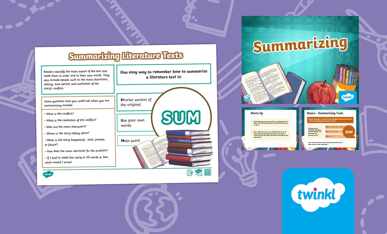 Summarizing Literature for Sixth Grade – Presentation & Reference Sheet