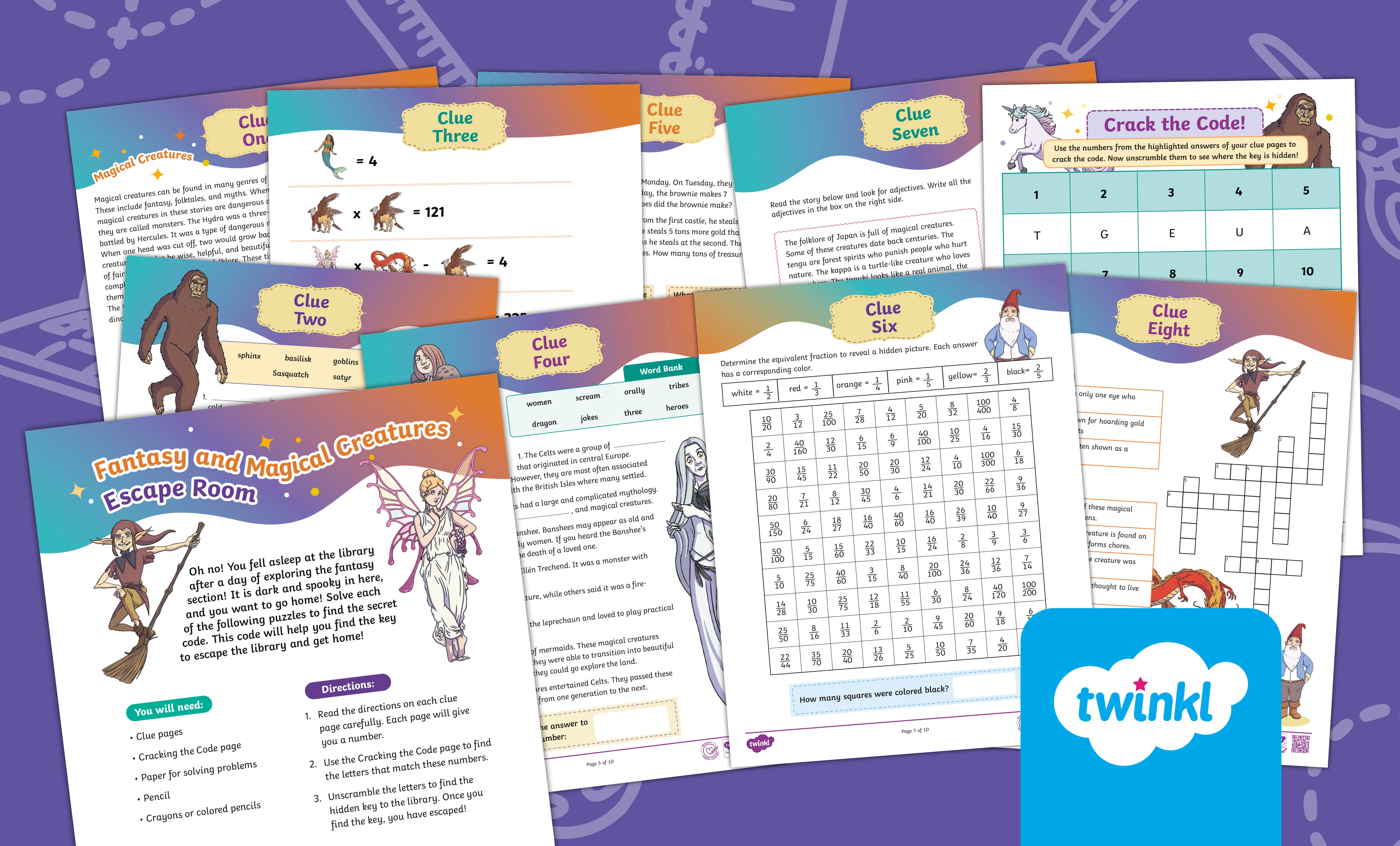 Fantasy and Magical Creatures Cross-Curricular Escape Room for 3rd-5th Grade