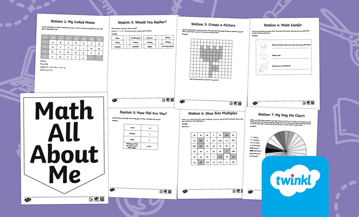 Back To School Math All About Me Stations Worksheet for 6th-8th Grade