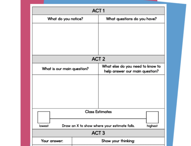 3-Act Task Recording Sheet for Math