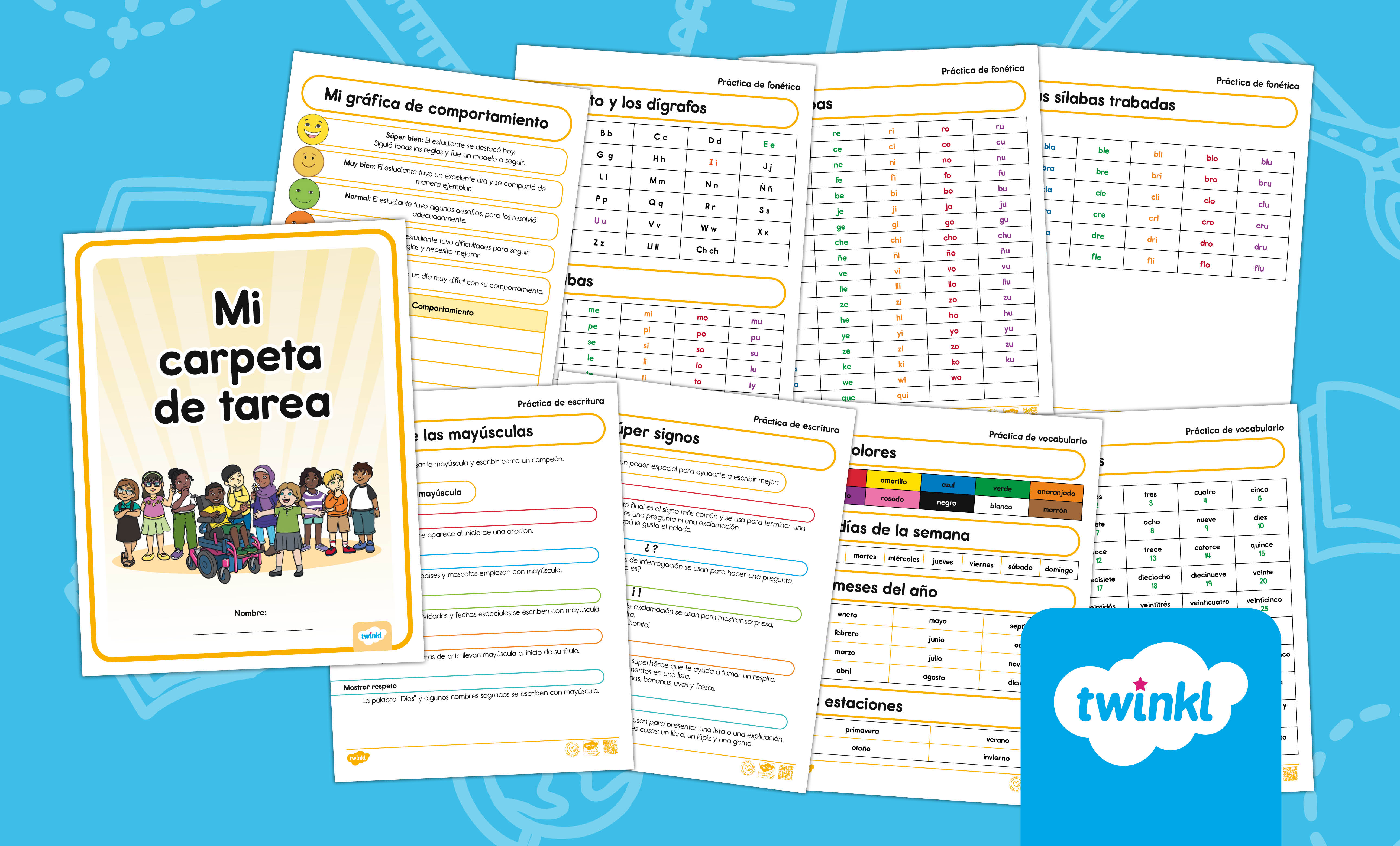 Carpeta de tareas en español: lectura, escritura y comportamiento