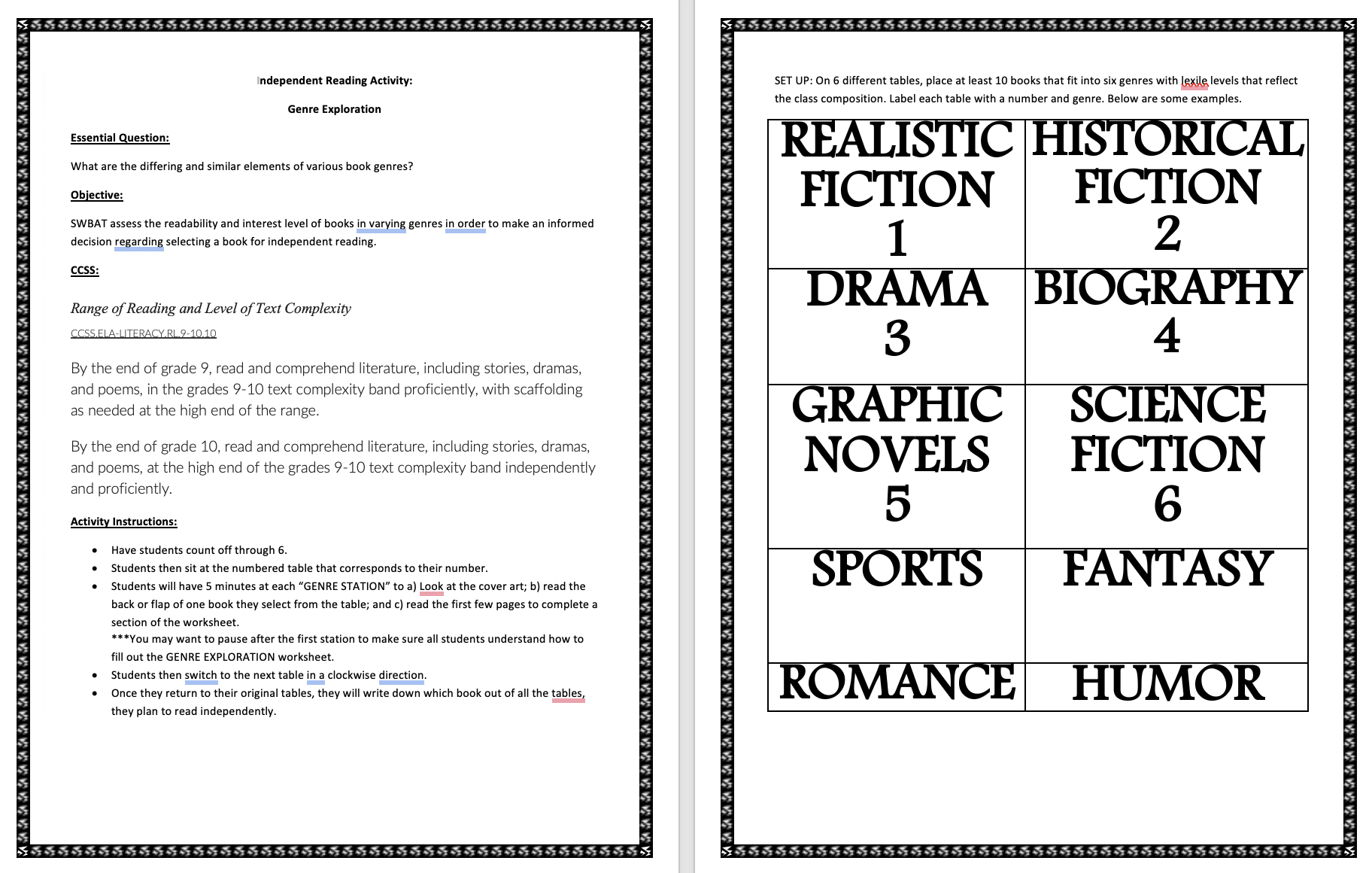 Book Genre Exploration Activity