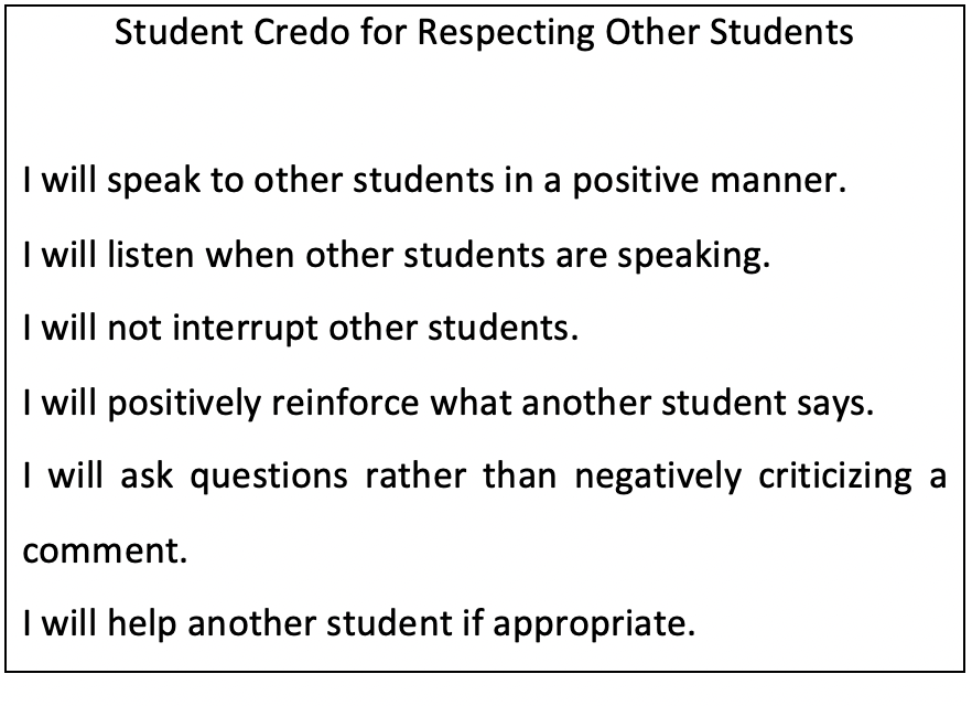 Student credo for respecting others