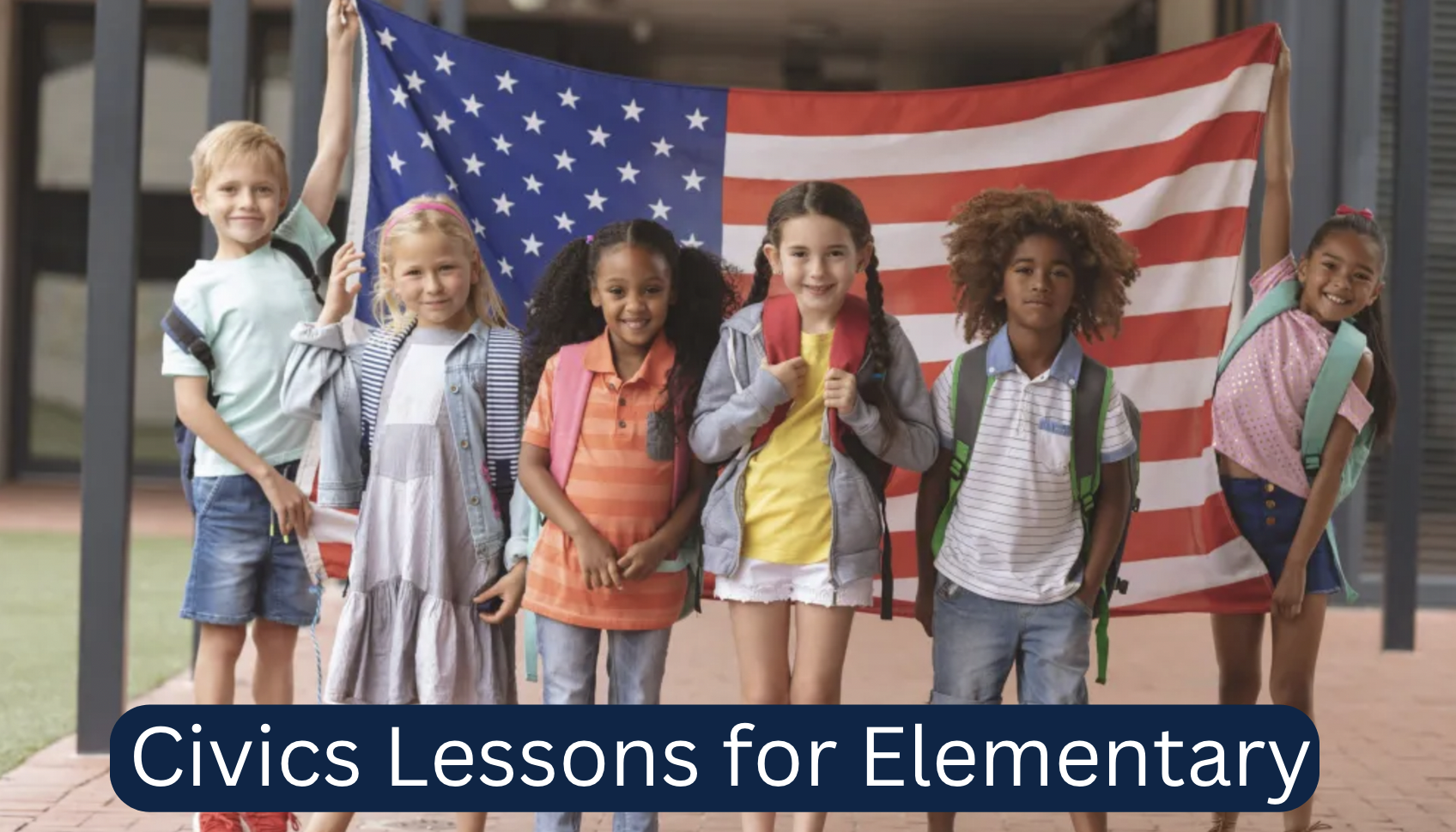 children in front of USA flag
