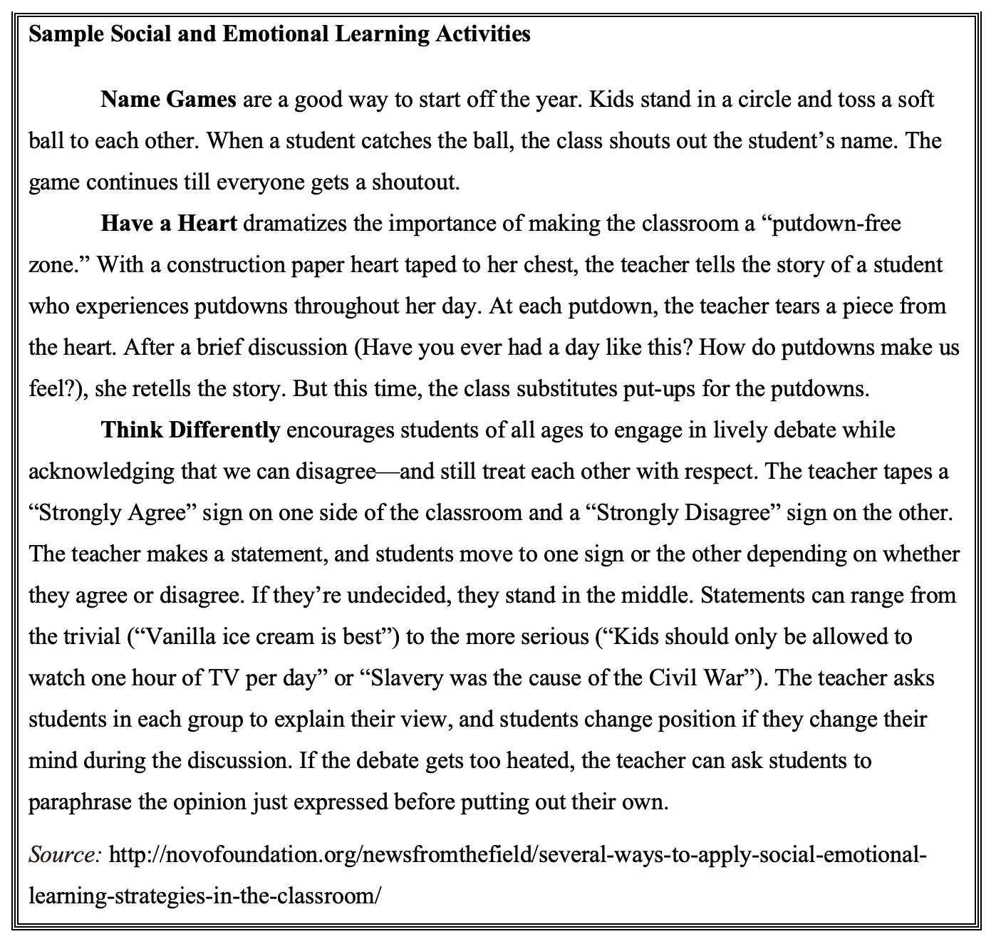 sample SEL activities
