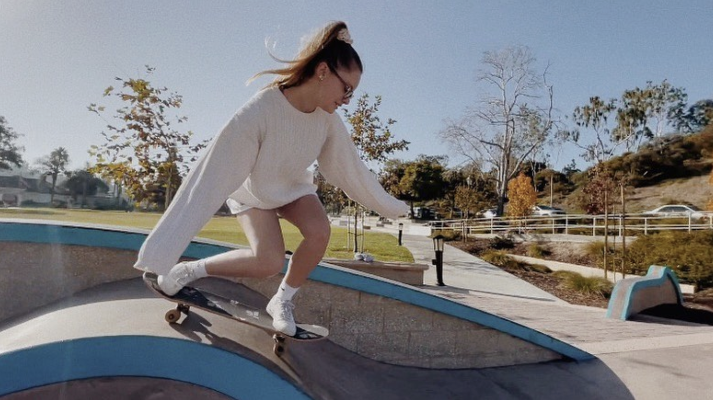 Jordan Beal on her skateboard