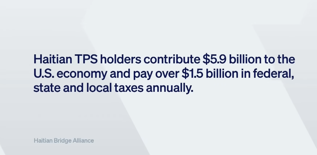 screenshot from the pbs report saying: "Haitian TPS holders contribute $5.9 billion to the U.S. economy and pay over $1.5 billion in federal, state, and local taxes annually.