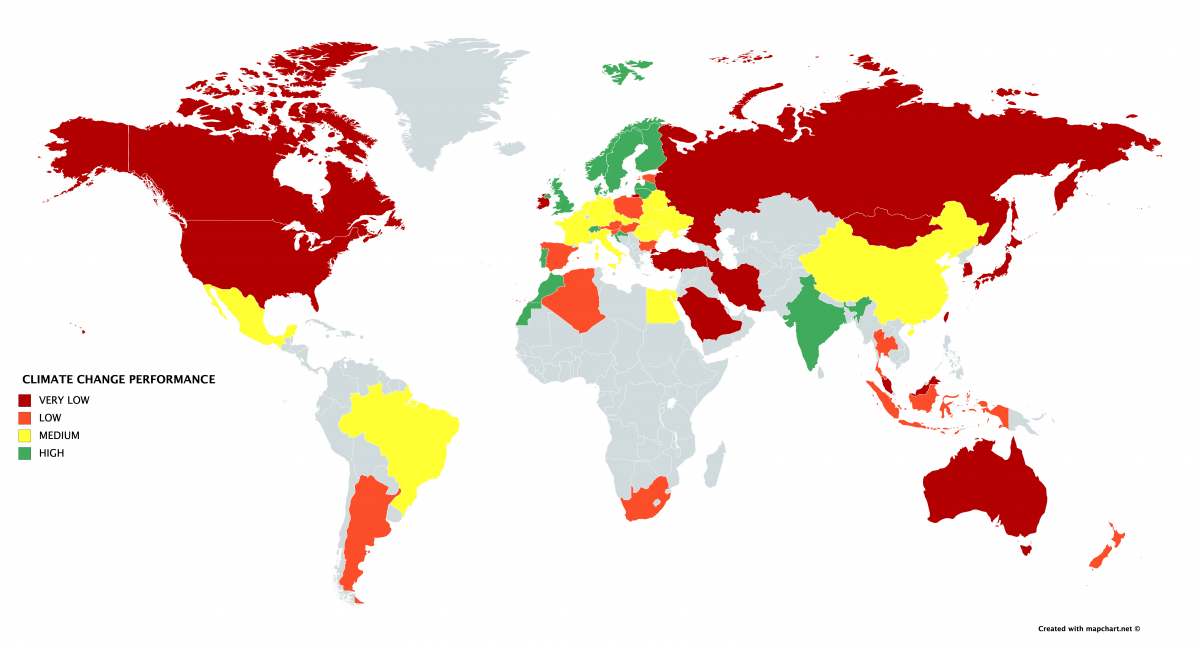 climate Change Education: Map of Countries and their performance in protecting the climate