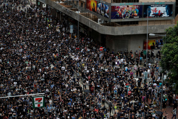 Hong Kong Protests - a crowd gathers for action