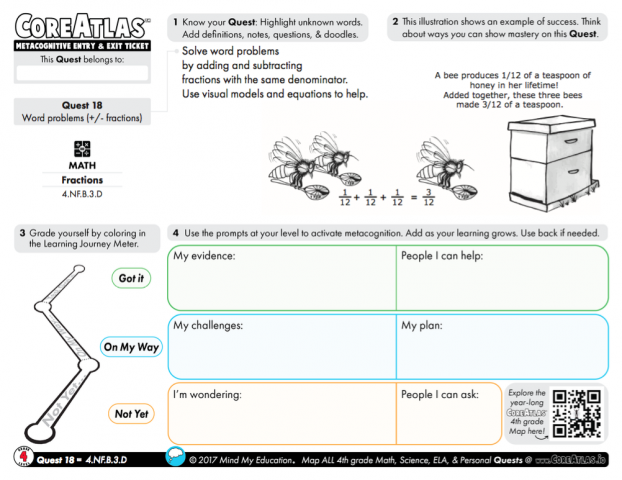 CoreAtlas Entry/Exit Ticket: Word problems +/- fractions (4th grade)
