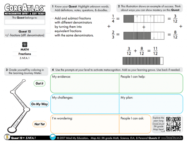 CoreAtlas Entry/Exit Ticket : Add/Subtract fractions with diff denominators (5th grade)