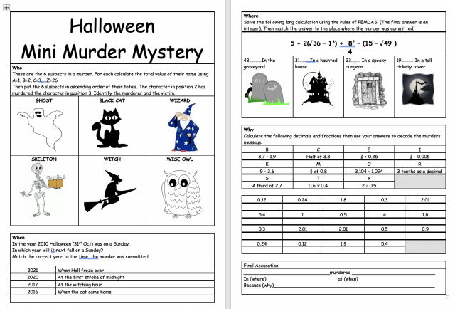 Halloween Math Activity: Mini Murder Mystery