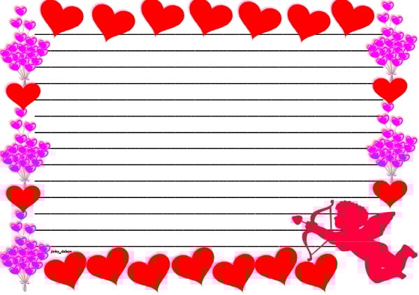Valentines Day Themed Lined Paper and Pageborder